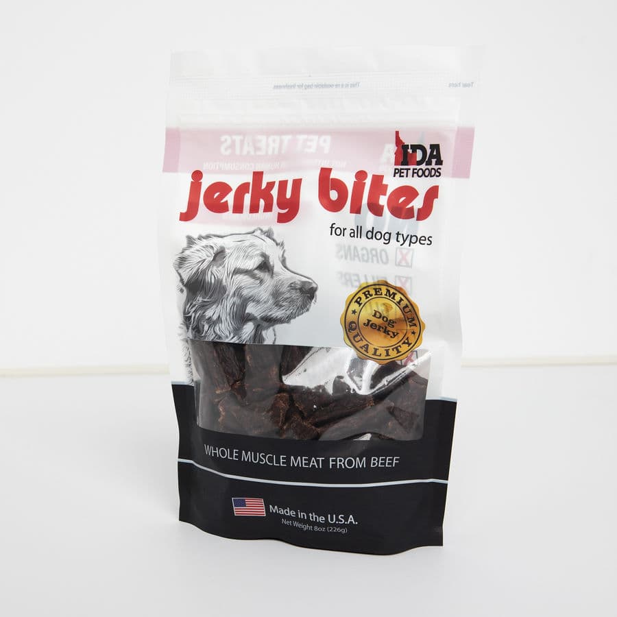 Premium jerky dog treats one 8oz bag product photo from IDA Pet Foods